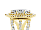 Yellow gold Double Halo Marquise Cut Diamond Split Shank Pave Set Ring_5