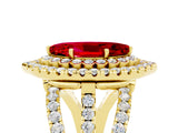 Yellow gold Double Halo Marquise Cut Diamond Split Shank Pave Set Ring_5