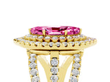 Yellow gold Double Halo Marquise Cut Diamond Split Shank Pave Set Ring_5