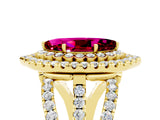 Yellow gold Double Halo Marquise Cut Diamond Split Shank Pave Set Ring_5