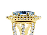 Yellow gold Double Halo Marquise Cut Diamond Split Shank Pave Set Ring_5