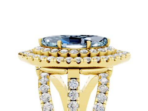 Yellow gold Double Halo Marquise Cut Diamond Split Shank Pave Set Ring_5