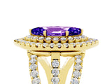 Yellow gold Double Halo Marquise Cut Diamond Split Shank Pave Set Ring_5