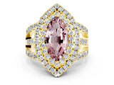 Yellow gold Double Halo Marquise Cut Diamond Split Shank Pave Set Ring
