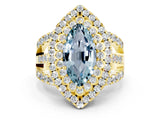 Yellow gold Double Halo Marquise Cut Diamond Split Shank Pave Set Ring
