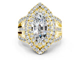 Yellow gold Double Halo Marquise Cut Diamond Split Shank Pave Set Ring