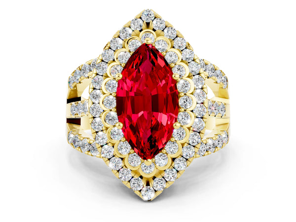 Yellow gold Double Halo Marquise Cut Diamond Split Shank Pave Set Ring