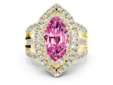Yellow gold Double Halo Marquise Cut Diamond Split Shank Pave Set Ring