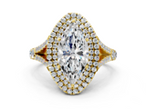 Yellow gold Double Halo Marquise Cut Diamond Split Shank Ring with Four Prong Setting_35