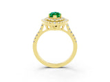 Yellow gold Double Halo Marquise Cut Emerald Pavé Band with Four-Prong Setting_3