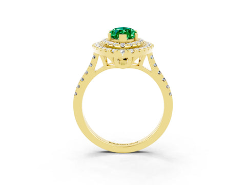Yellow gold Double Halo Marquise Cut Emerald Pavé Band with Four-Prong Setting_3