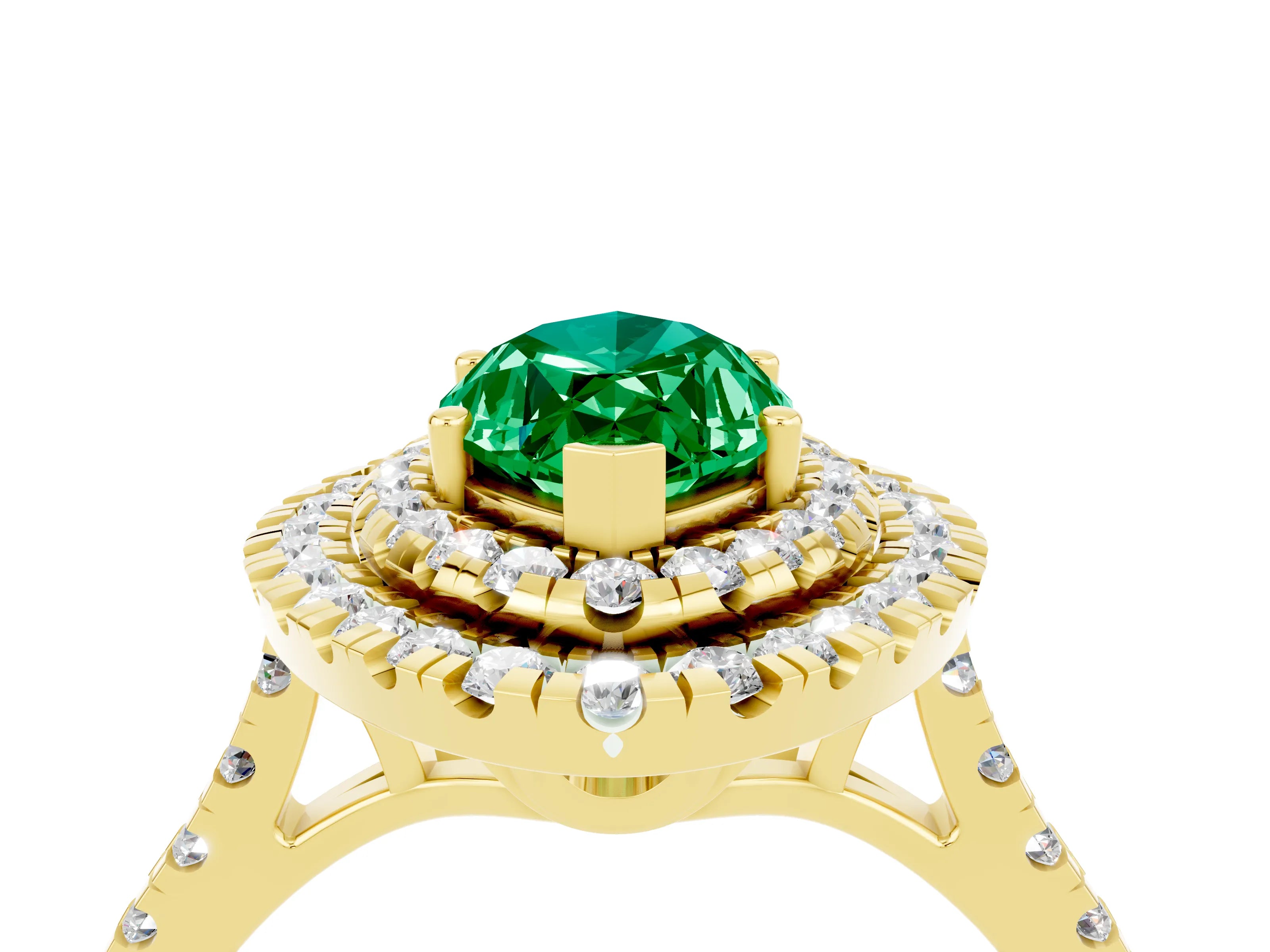 Yellow gold Double Halo Marquise Cut Emerald Pavé Band with Four-Prong Setting_4