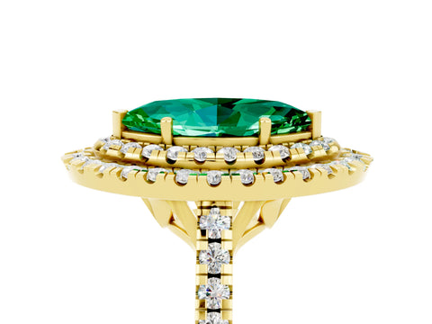 Yellow gold Double Halo Marquise Cut Emerald Pavé Band with Four-Prong Setting_5