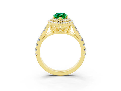 Yellow gold Double Halo Marquise Cut Emerald Pavé Split Shank Ring with Prong Setting_3