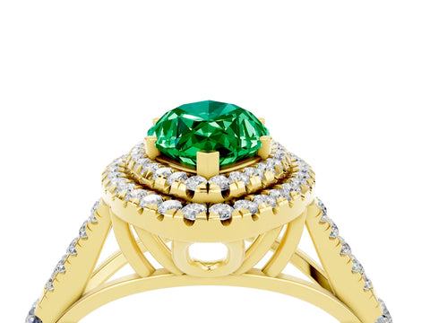 Yellow gold Double Halo Marquise Cut Emerald Pavé Split Shank Ring with Prong Setting_4
