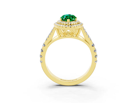 Yellow gold Double Halo Marquise Cut Emerald Split Shank Engagement Ring with Four-Prong Setting_3