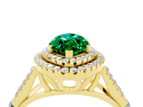 Yellow gold Double Halo Marquise Cut Emerald Split Shank Engagement Ring with Four-Prong Setting_4