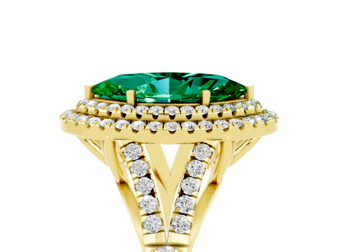 Yellow gold Double Halo Marquise Cut Emerald Split Shank Engagement Ring with Four-Prong Setting_5
