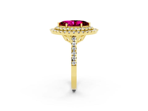 Yellow gold Double Halo Marquise Cut Garnet Pavé Band with Four-Prong Setting_2