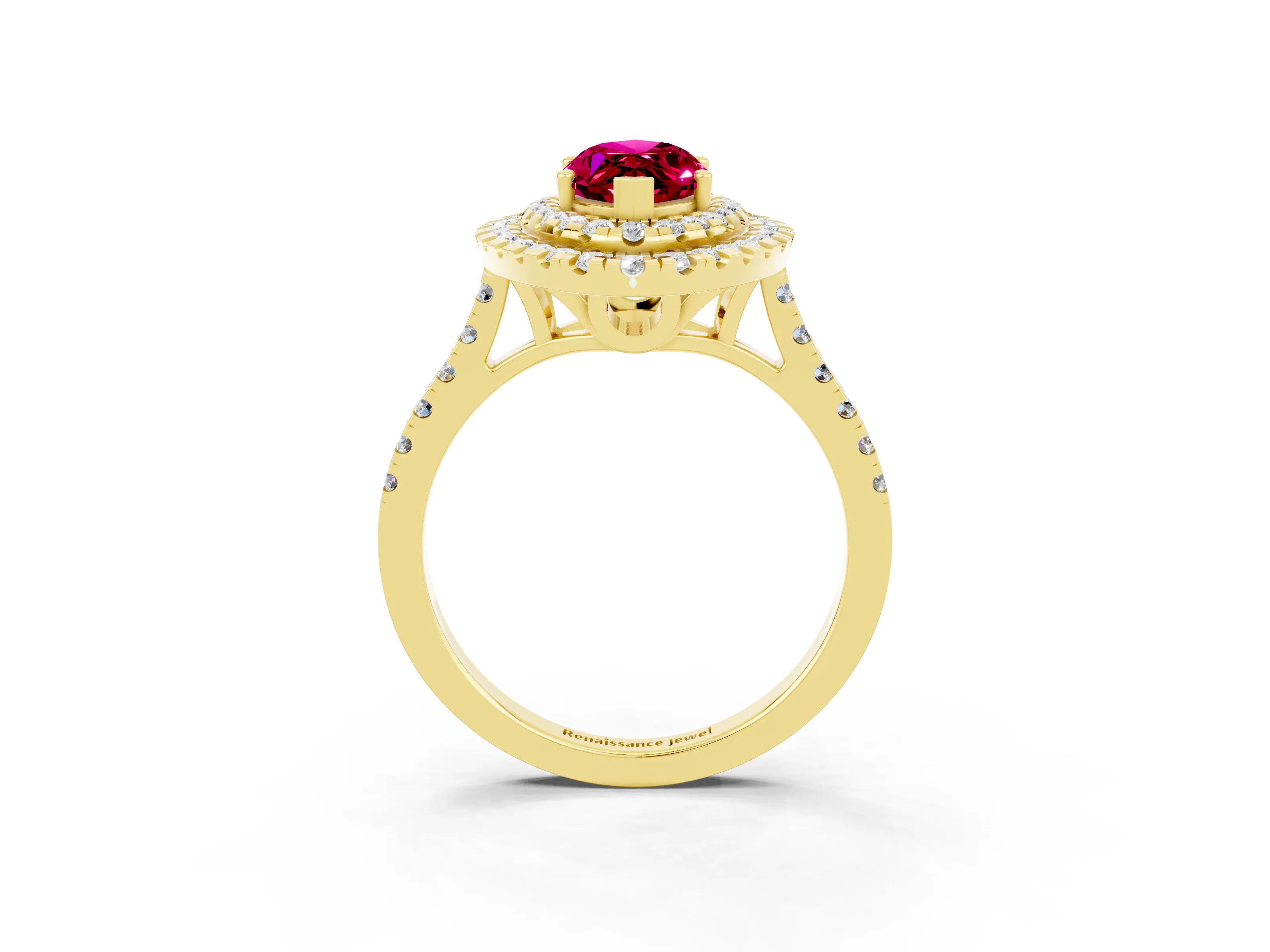 Yellow gold Double Halo Marquise Cut Garnet Pavé Band with Four-Prong Setting_3