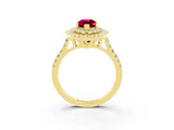 Yellow gold Double Halo Marquise Cut Garnet Pavé Band with Four-Prong Setting_3