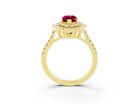 Yellow gold Double Halo Marquise Cut Garnet Pavé Band with Four-Prong Setting_3