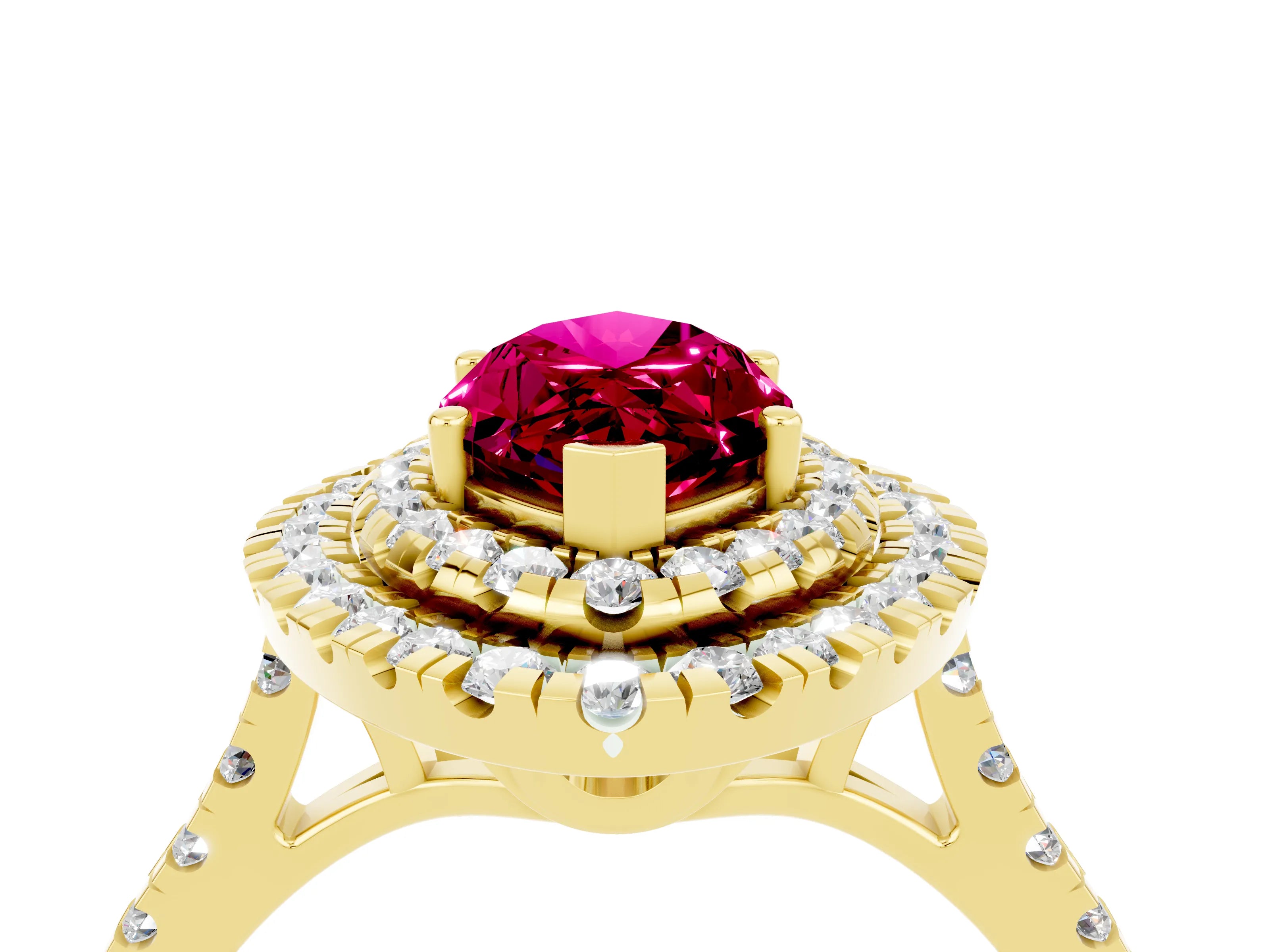 Yellow gold Double Halo Marquise Cut Garnet Pavé Band with Four-Prong Setting_4