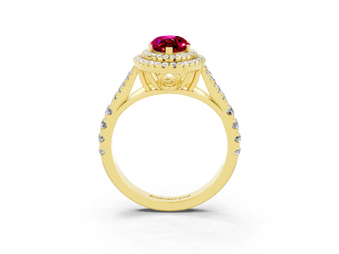 Yellow gold Double Halo Marquise Cut Garnet Pavé Split Shank Ring with Prong Setting_3