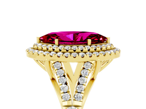 Yellow gold Double Halo Marquise Cut Garnet Pavé Split Shank Ring with Prong Setting_5