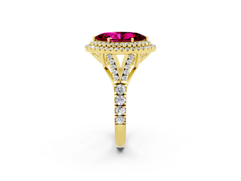 Yellow gold Double Halo Marquise Cut Garnet Split Shank Engagement Ring with Four-Prong Setting_2
