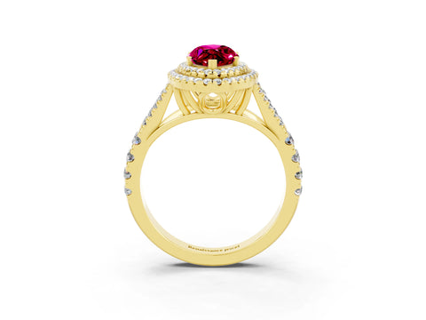 Yellow gold Double Halo Marquise Cut Garnet Split Shank Engagement Ring with Four-Prong Setting_3