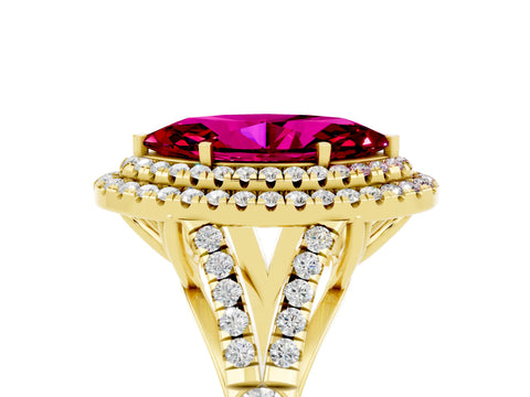 Yellow gold Double Halo Marquise Cut Garnet Split Shank Engagement Ring with Four-Prong Setting_5