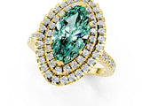 Yellow gold Double Halo Marquise Cut Green Sapphire Pavé Band with Four-Prong Setting_1