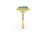 Yellow gold Double Halo Marquise Cut Green Sapphire Pavé Band with Four-Prong Setting_2