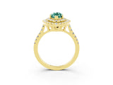 Yellow gold Double Halo Marquise Cut Green Sapphire Pavé Band with Four-Prong Setting_3