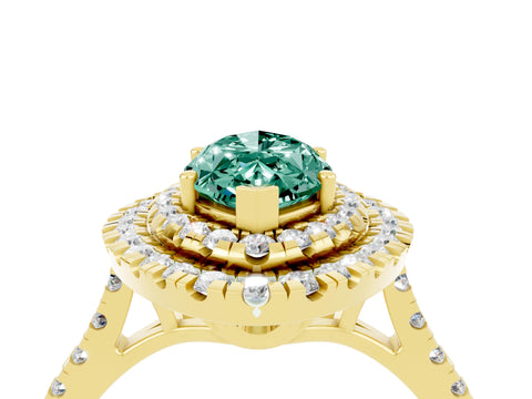 Yellow gold Double Halo Marquise Cut Green Sapphire Pavé Band with Four-Prong Setting_4