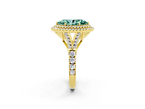Yellow gold Double Halo Marquise Cut Green Sapphire Pavé Split Shank Ring with Prong Setting_2