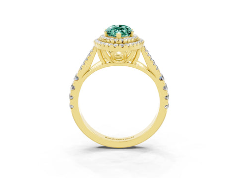 Yellow gold Double Halo Marquise Cut Green Sapphire Pavé Split Shank Ring with Prong Setting_3