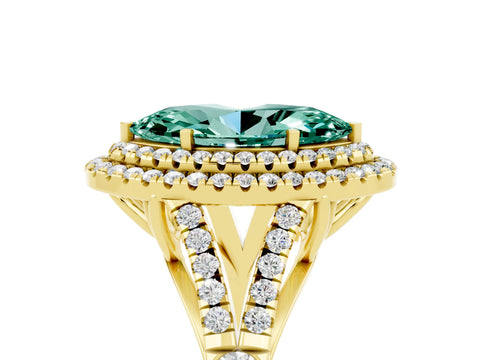 Yellow gold Double Halo Marquise Cut Green Sapphire Pavé Split Shank Ring with Prong Setting_5