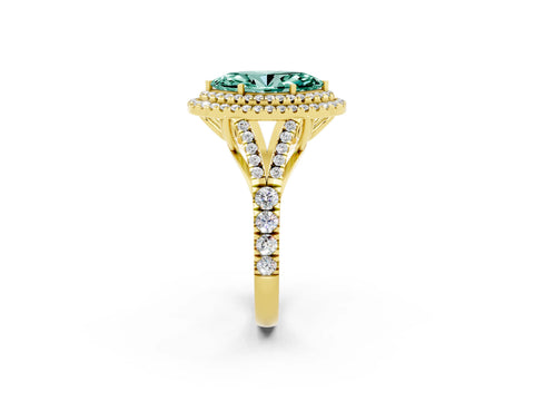 Yellow gold Double Halo Marquise Cut Green Sapphire Split Shank Engagement Ring with Four-Prong Setting_2