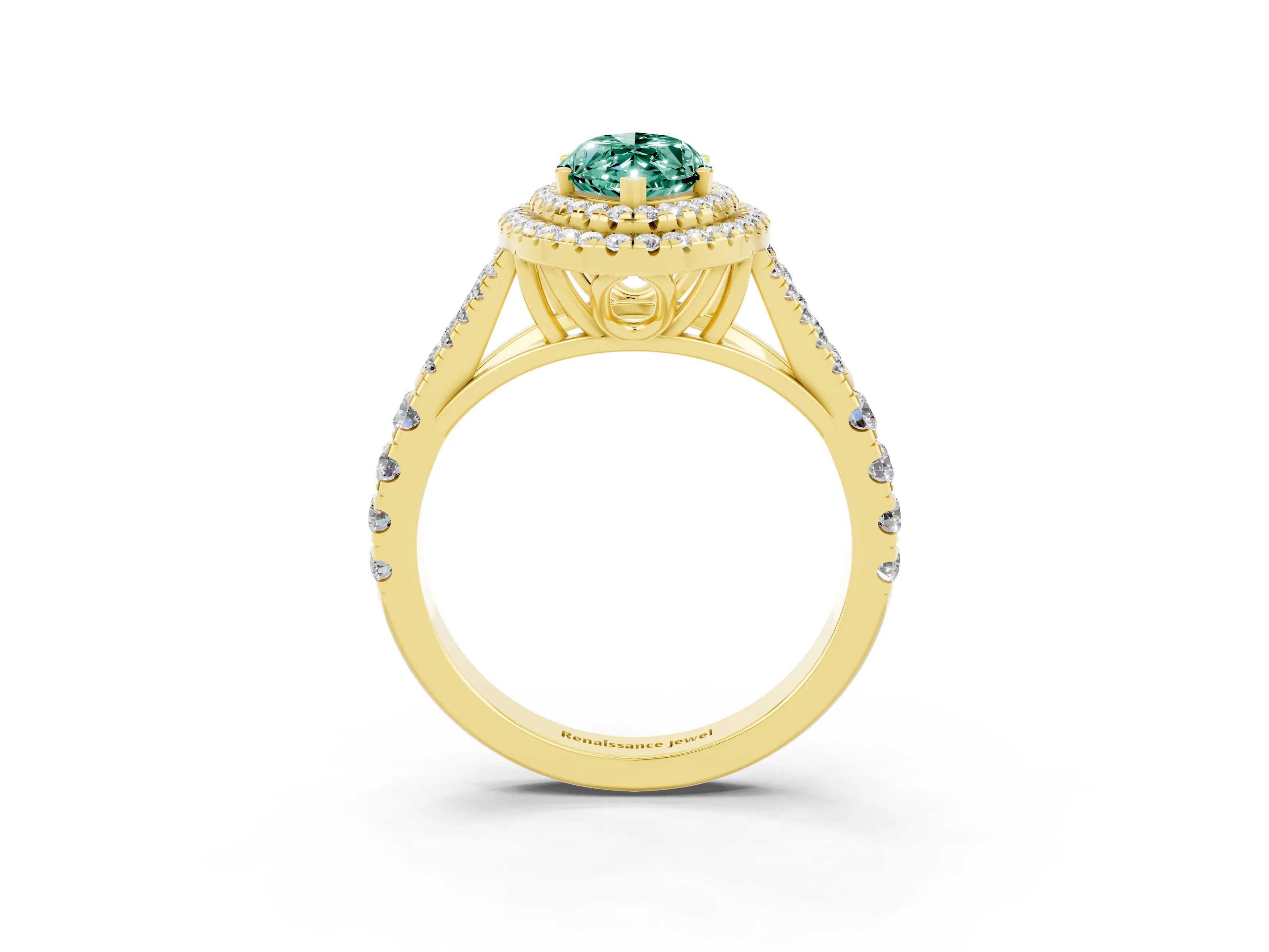 Yellow gold Double Halo Marquise Cut Green Sapphire Split Shank Engagement Ring with Four-Prong Setting_3