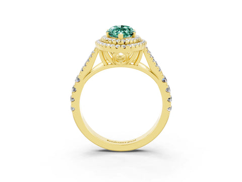 Yellow gold Double Halo Marquise Cut Green Sapphire Split Shank Engagement Ring with Four-Prong Setting_3