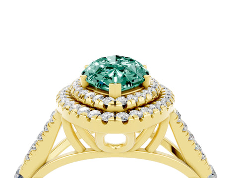 Yellow gold Double Halo Marquise Cut Green Sapphire Split Shank Engagement Ring with Four-Prong Setting_4
