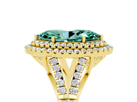 Yellow gold Double Halo Marquise Cut Green Sapphire Split Shank Engagement Ring with Four-Prong Setting_5
