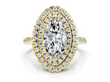 Yellow gold Double Halo Marquise Cut Moissanite Pavé Band with Four-Prong Setting