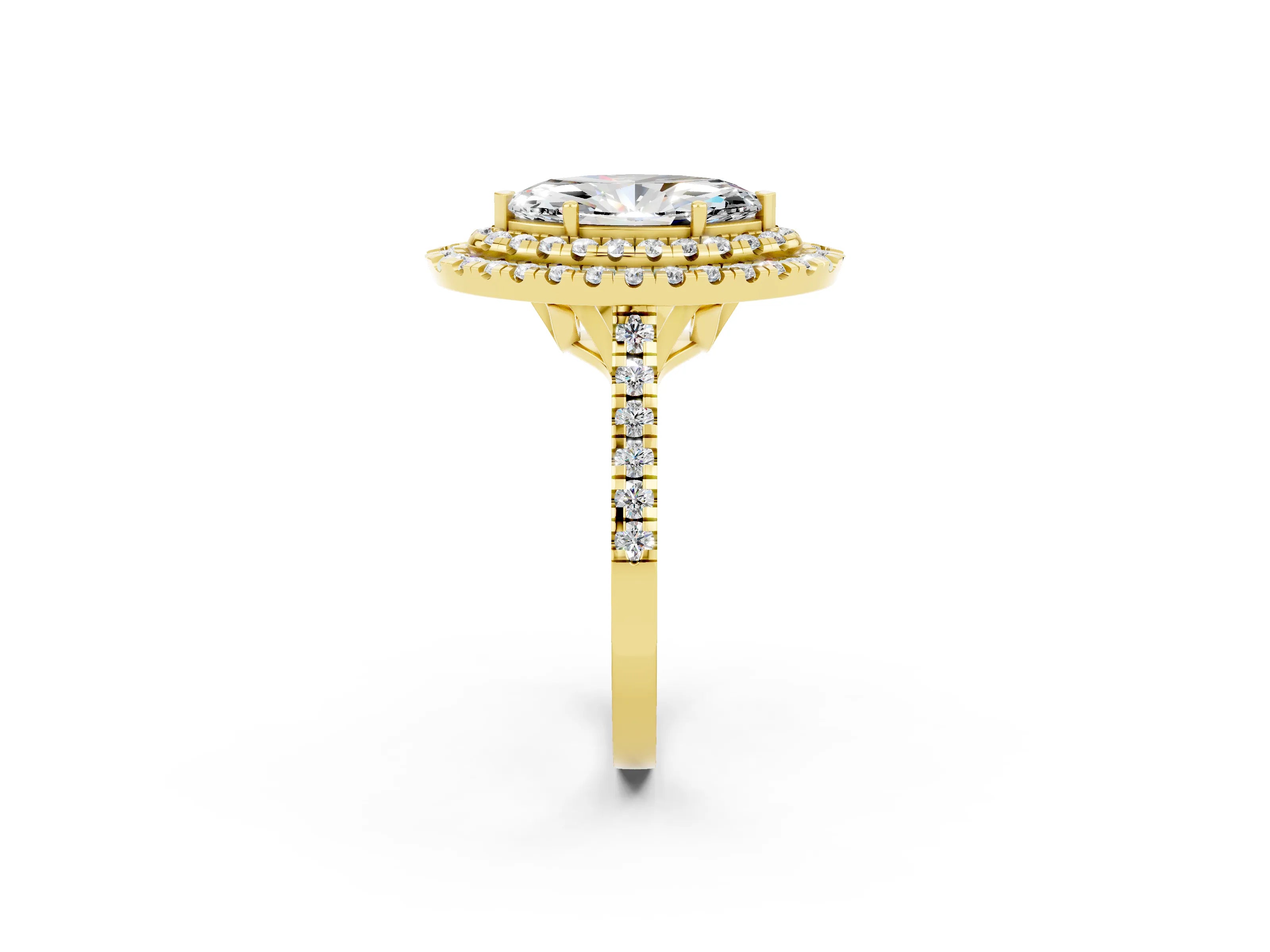 Yellow gold Double Halo Marquise Cut Moissanite Pavé Band with Four-Prong Setting_2