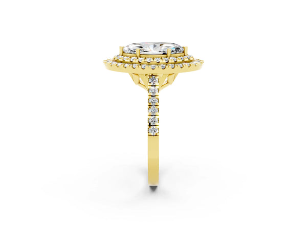 Yellow gold Double Halo Marquise Cut Moissanite Pavé Band with Four-Prong Setting