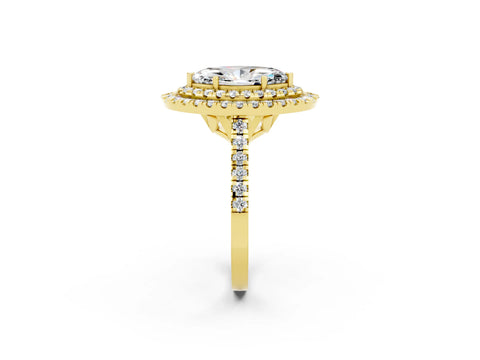 Yellow gold Double Halo Marquise Cut Moissanite Pavé Band with Four-Prong Setting_2