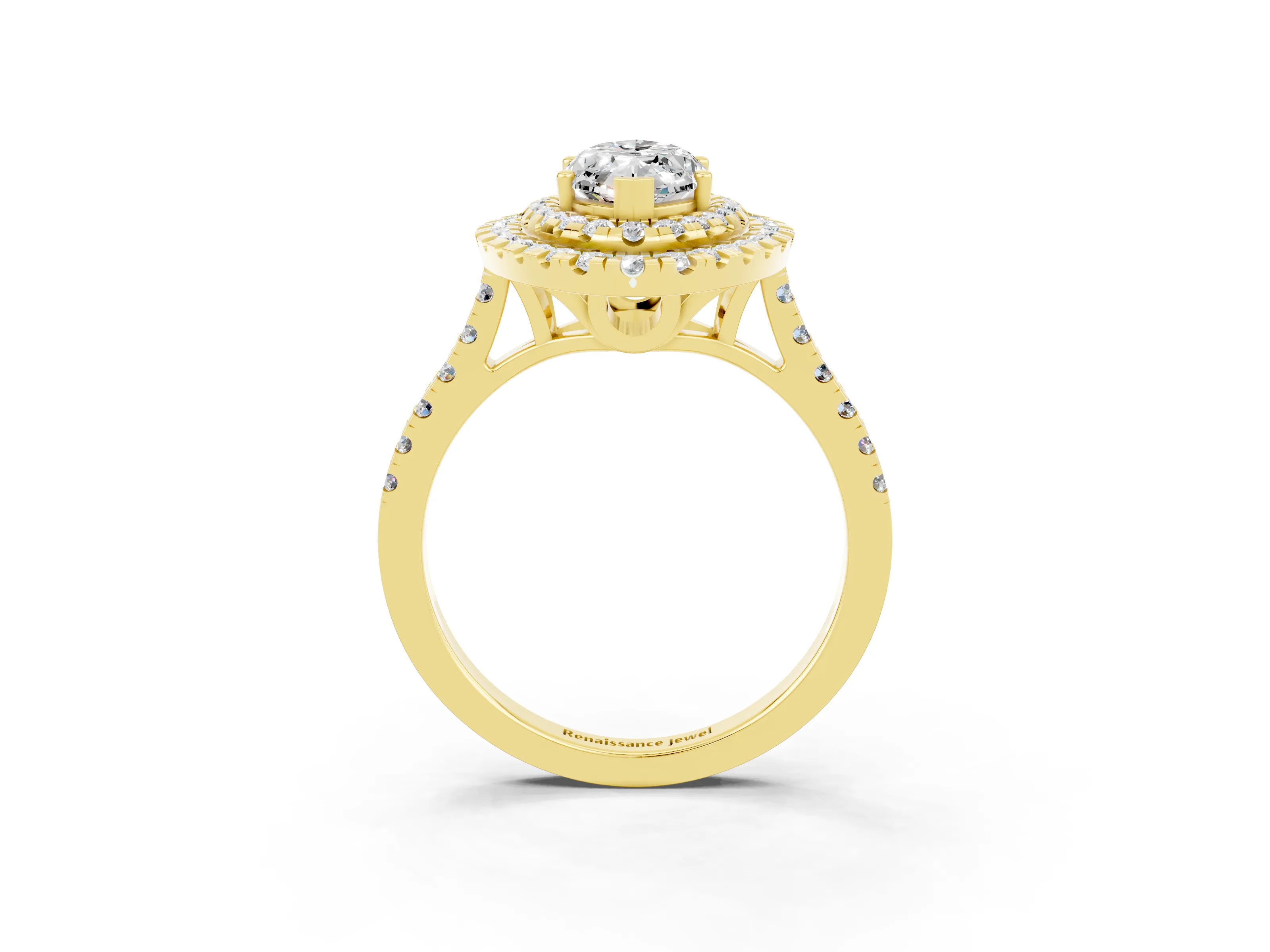 Yellow gold Double Halo Marquise Cut Moissanite Pavé Band with Four-Prong Setting_3