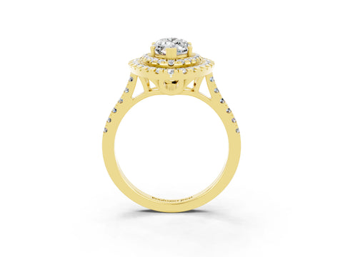 Yellow gold Double Halo Marquise Cut Moissanite Pavé Band with Four-Prong Setting_3
